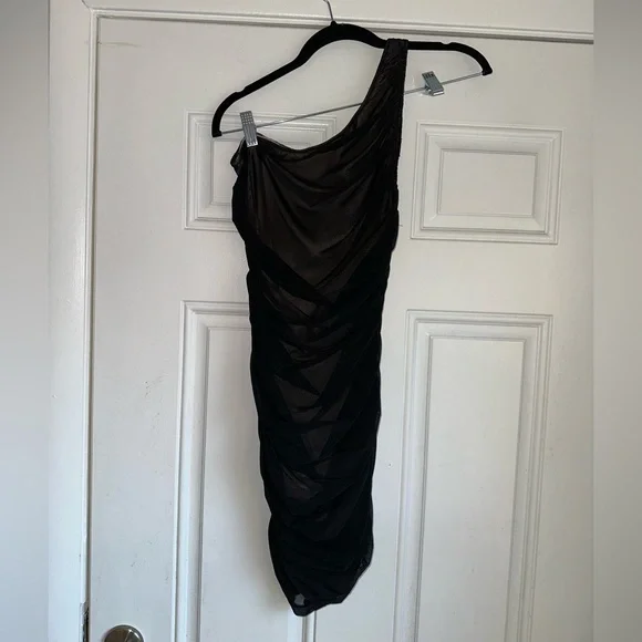 Alice +‎ Olivia Cruz Ruched One Shoulder Mini Bodycon Dress size 4 - Picture 3 of 5